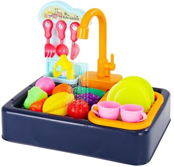 Simulatie Vaatwasser Sink Voor Kind Elektrische Vaatwasser Sink Kinderen Rollenspel Keuken Speelgoed Set blauw