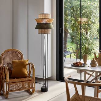 Singapore DBL vloerlamp, kaki/curry kaki, curry, licht hout, zwart