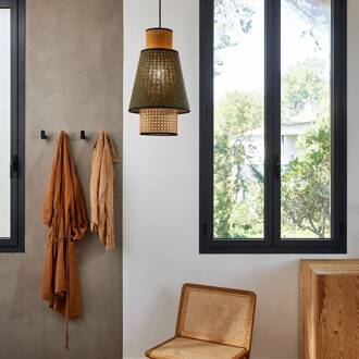 Singapore S hanglamp kaki/curry kaki, curry, licht hout, zwart