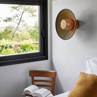 Singapore wandlamp, kaki/curry kaki, curry, licht hout