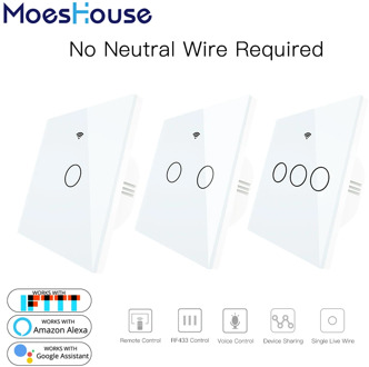 Single Fire WiFi Smart Wall Switch No Neutral Wire Needed Wireless Smart Life Tuya Remote Control Work With Alexa RF433 White