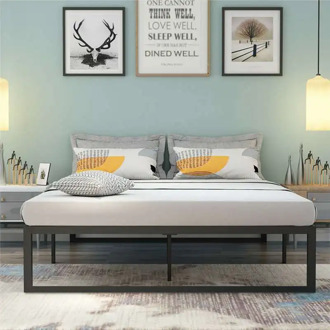 Single Queen Size Metal Bed Frame Modern Double Bed Metal Structure Sturdy Metal Frame Premium Steel Slat Support 6.7x5x1.2ft