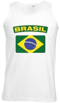 Singlet shirt/ tanktop Braziliaanse vlag wit heren 2XL
