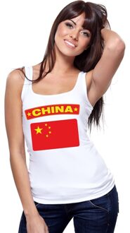 Singlet shirt/ tanktop Chinese vlag wit dames S