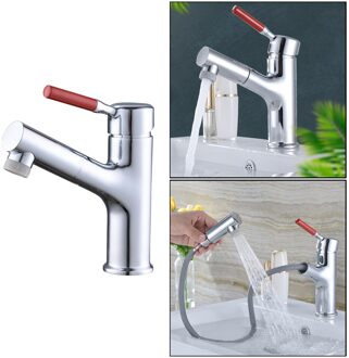 Sink Pull Out Tap Wastafel Kraan Haar Wassen Pull Down Sproeier Kranen zilver