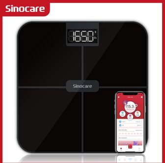 Sinocare Bluetooth Lichaamsvet Schaal Badkamer Weegschalen 0.1Kg Nauwkeurigheid Met 3 Steen/Kg/Lb Vierkante Led Display app