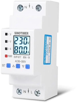 SINOTIMER 63A 80A Din Rail Adjustable Over Under Voltage Protective Device Current Limit Protection Voltmeter Ammeter Kwh