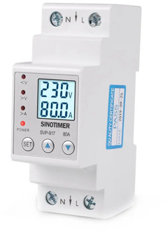 SINOTIMER 63A 80A Din Rail Adjustable Over Under Voltage Protective Device Current Limit Protection Voltmeter Ammeter Kwh