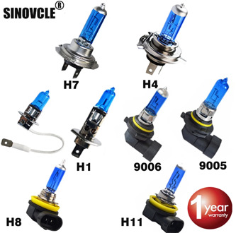 SINOVCLE Car Headlight Halogen Bulb H1 H3 H4 H7 H8 H11 9005 HB3 9006 HB4 12V 55W 100W 5000K Super White Quartz Glass Dark Blue