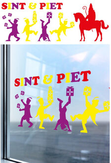 Sint en Piet gekleurde zelfklevende raamsticker 90 x 32 cm - Feeststickers Multikleur