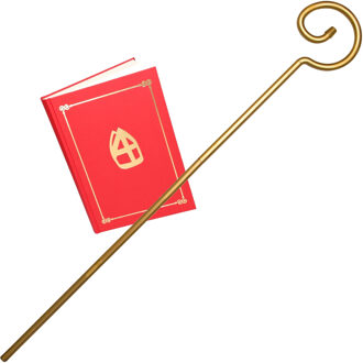 Sinterklaas accessoire verkleed set - het grote boek - staf van Sinterklaas - goud