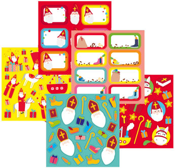 Sinterklaas cadeau stickers - naam stickers - 5 vellen - Feeststickers Multikleur