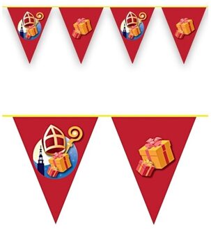 Sinterklaas decoratie vlaggen slinger rood 10 meter - Feestslingers