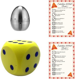 Sinterklaas dobbelspel - A4 papier - XL foam dobbelsteen geel - kookwekker - pakjesavond