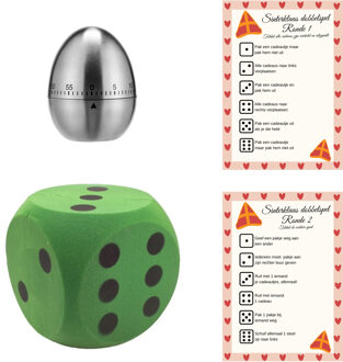 Sinterklaas dobbelspel - A4 papier - XL foam dobbelsteen groen - kookwekker - pakjesavond