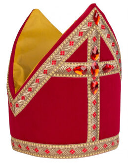 Sinterklaas kokermijter - polyester fluweel - voor volwassenen - Sint kostuum accessoires Multi