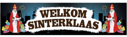 Sinterklaas komt spandoek - 200 x 50 cm - dik pvc met ringen - welkom sint straat banner Multi