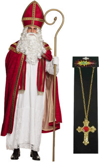 Sinterklaas kostuum - inclusief kruis ketting met rode steen - One size