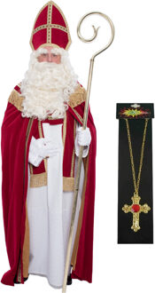 Sinterklaas kostuum - inclusief kruis ketting met rode steen - One size