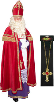 Sinterklaas kostuum - inclusief kruis ketting met rode steen - One size