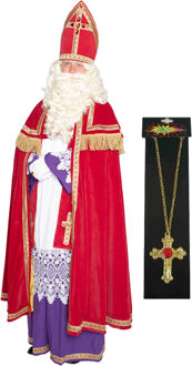 Sinterklaas kostuum - inclusief kruis ketting met rode steen - One size