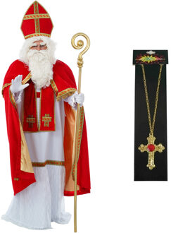 Sinterklaas kostuum - inclusief kruis ketting met rode steen One size