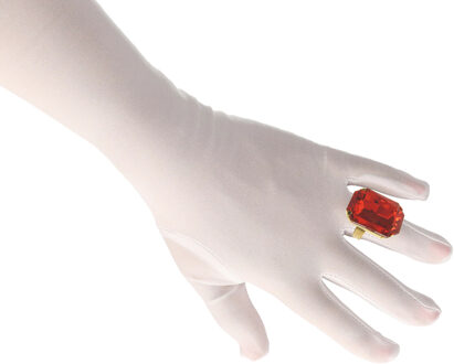 Sinterklaas verkleed accessoires - ring en handschoenen - wit - rode steen - pakjes avond