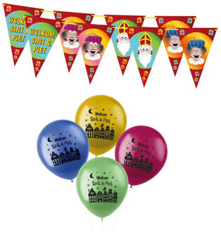 Sinterklaas versiering - Welkom Sint en Piet 2x vlaggenlijn 6 meter en 30x ballonnen