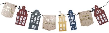 Sinterklaas Welkom Sint en Piet papieren vlaggenlijn 4 meter - Feestslingers Multikleur
