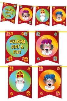 Sinterklaas Welkom Sint en Piet slinger/vlaggenlijn 6 meter - Feestslingers Multikleur