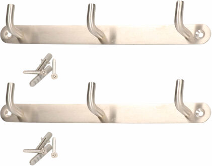 Siro Kapstok - 2x - 3 ophanghaken - RVS - zilver - 3 x 22 cm - ruimtebesparend - wandkapstok