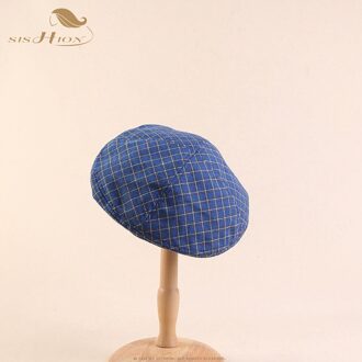 SISHION vintage Retro plaid baretten hoed vrouwelijke Herfst Koreaanse warm winter hoeden baret SP0554 blauw