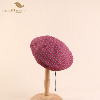 SISHION vintage Retro plaid baretten hoed vrouwelijke Herfst Koreaanse warm winter hoeden baret SP0554 rood