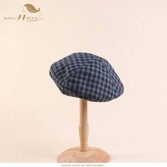 SISHION vintage Retro plaid baretten hoed vrouwelijke Herfst Koreaanse warm winter hoeden baret SP0554 zwart
