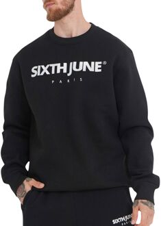 Sixth June Fleece Logo Crew Sweater Heren zwart - wit