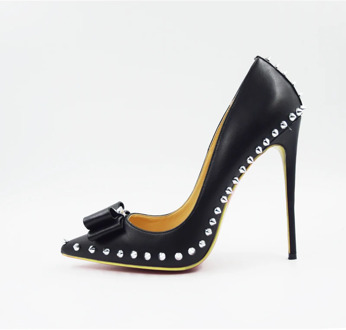 Size 34-45 Sexy Spikes Stud Shallow Toe Bow-Tie Classical Women Pumps Party Dress Ladies Stiletto High Heels Shoes