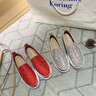 Size 35-43 Women Flat Glitter Sneakers Casual Female Mesh Lace Up Bling Platform Comfortable Plus Size Vulcanized Shoes