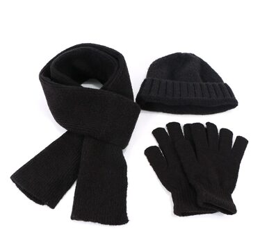 Sjaal Beanie Hoed Handschoenen Set Drie Stuk Winter Outdooor Warme Sjaal Muts Set Mannen Unisex Mode Gebreide mutsen Set