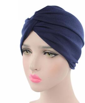 Sjaal Kanker Hoed Vrouwen Mutsen Tulband Moslim Hoofddoek Moslim Hoofd Bekledingen Bonnet Chimio Coton Vrouwelijke Hoeden #810 marine