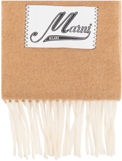 Sjaal met logo Marni , Beige , Dames - ONE Size