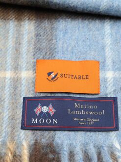 Sjaal Ruit Merino Wol Beige Blauw