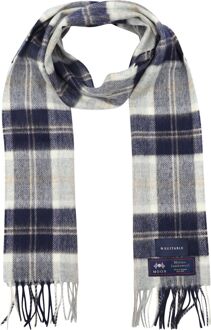 Sjaal Ruit Merino Wol Blauw Grijs