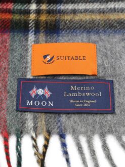 Sjaal Ruit Merino Wol Grijs Multicolour - Rood