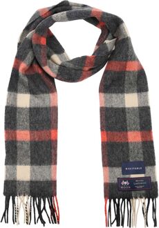 Sjaal Ruit Merino Wol Rood Grijs