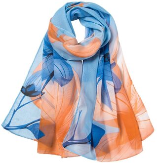 Sjaals Vrouwen Chiffon Sjaal Bloemen Lotus Afdrukken Lange Soft Wrap Dames Sjaal Zijden Sjaals Voor Vrouwen # YL5 Beige