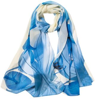 Sjaals Vrouwen Chiffon Sjaal Bloemen Lotus Afdrukken Lange Soft Wrap Dames Sjaal Zijden Sjaals Voor Vrouwen # YL5 lucht blauw