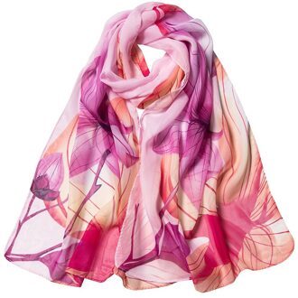 Sjaals Vrouwen Chiffon Sjaal Bloemen Lotus Afdrukken Lange Soft Wrap Dames Sjaal Zijden Sjaals Voor Vrouwen # YL5 paars