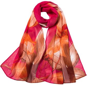 Sjaals Vrouwen Chiffon Sjaal Bloemen Lotus Afdrukken Lange Soft Wrap Dames Sjaal Zijden Sjaals Voor Vrouwen # YL5 rood