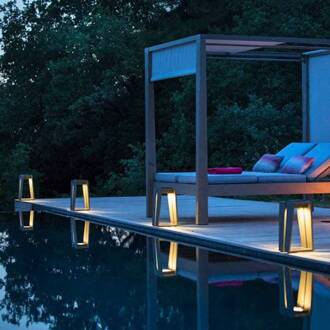 Skaal LED lantaarn op zonne-energie met sensor, 39 cm teak