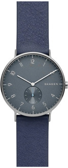 Skagen Analoge Quartz Leren Horloge Blauwe Wijzerplaat Skagen , Blue , Heren - ONE Size
